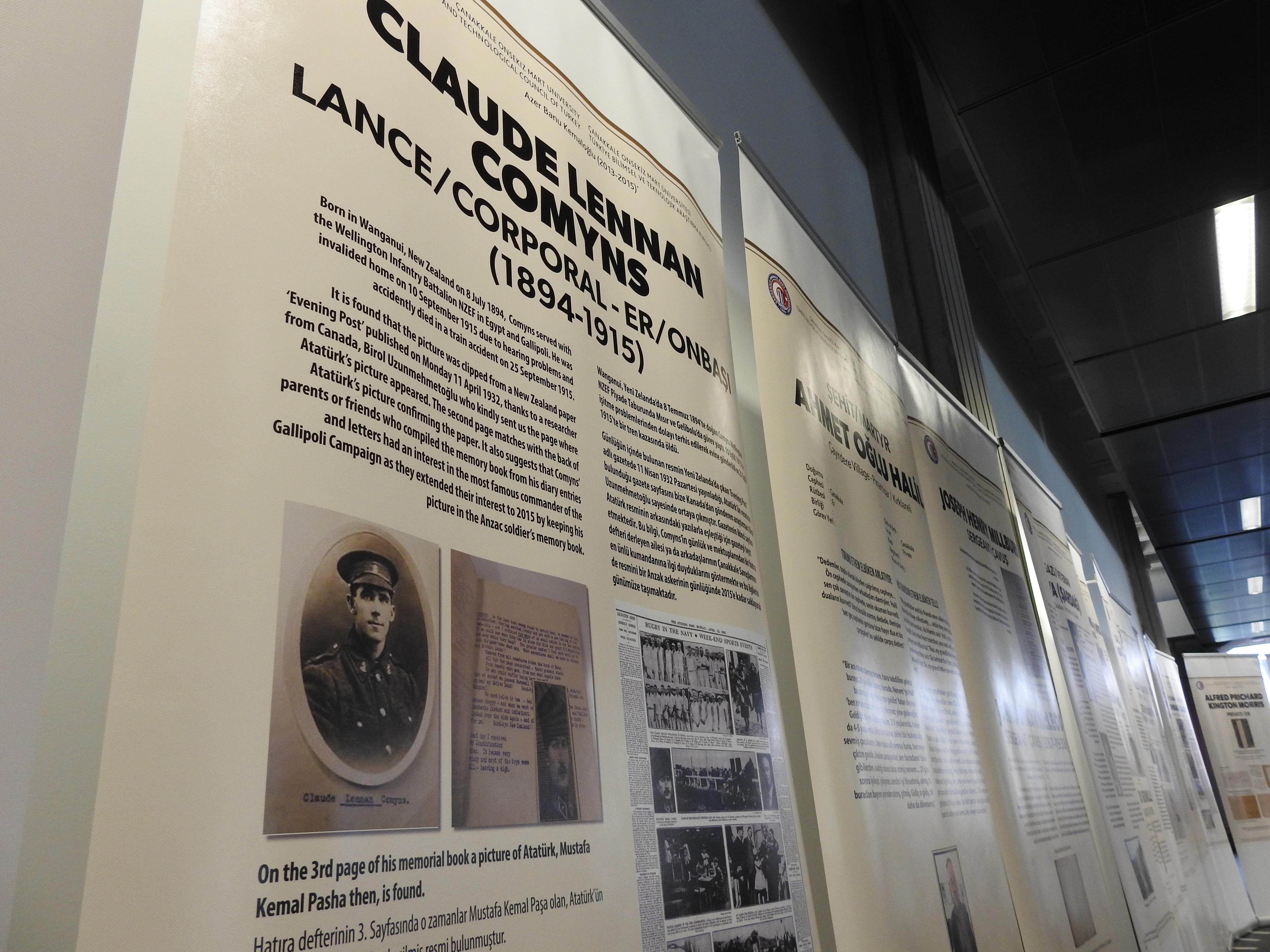 Poster with New Zealand soldier Claude Lennan Comyn's diary which contained a picture of Ataturk (then Turkish Military Officer Mustafa Kemal Pasha).